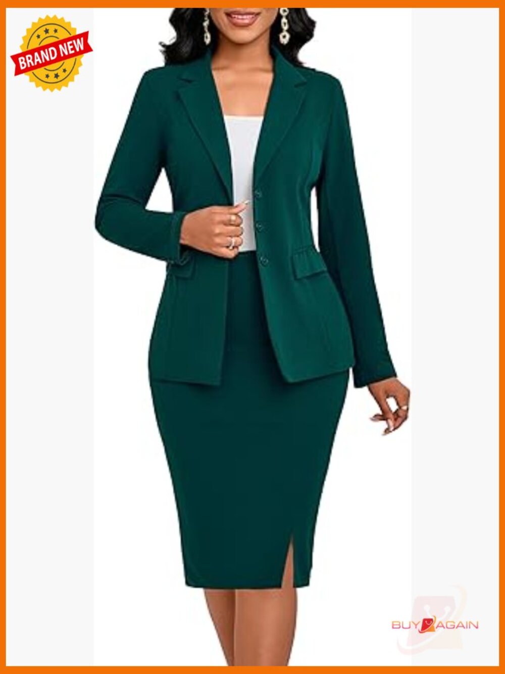 Women's Business Suit Blazer Jacket and Skirt Set Work Office Formal 2-Piece